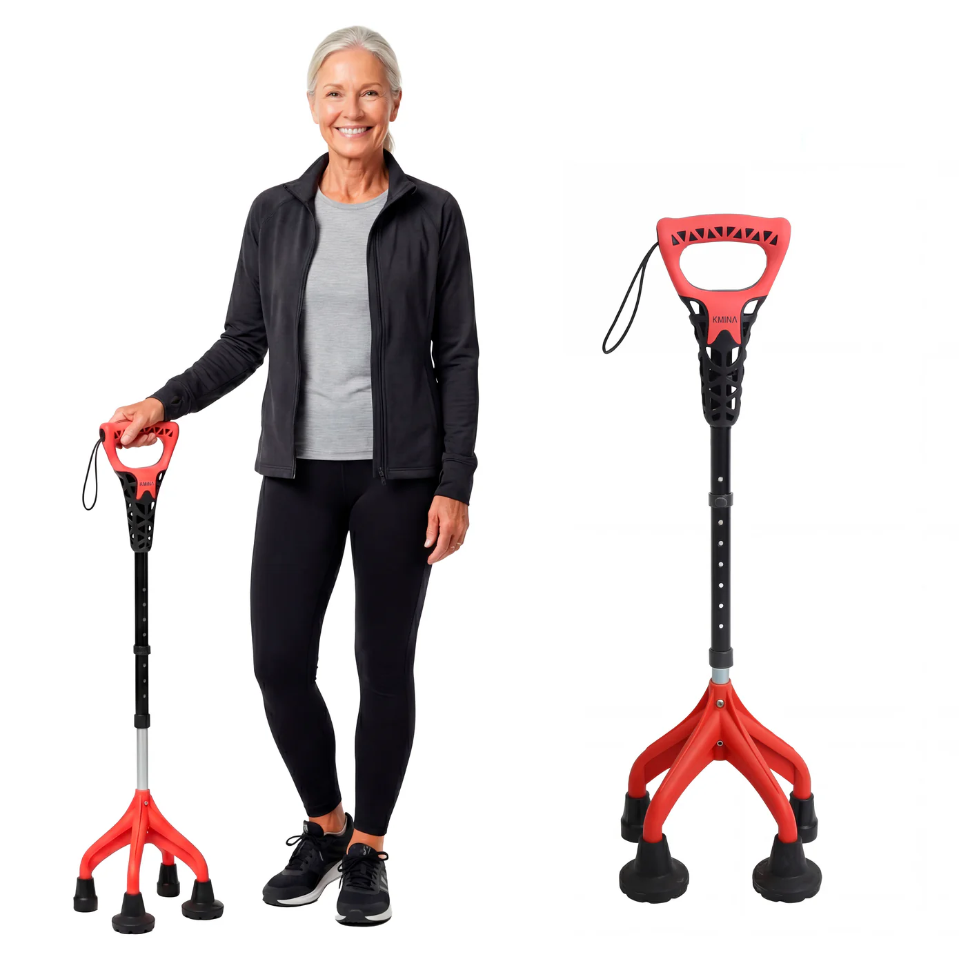 Bastón 4 Patas Ergonómico y Ajustable, Bastón 4 Apoyos, Fabricado en España | KMINA | K10070
